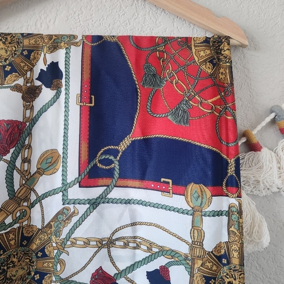 Hermes Paris Medallion 100% Silk Vintage Scarf Equestrian Red Blue Designer - Picture 5 of 10